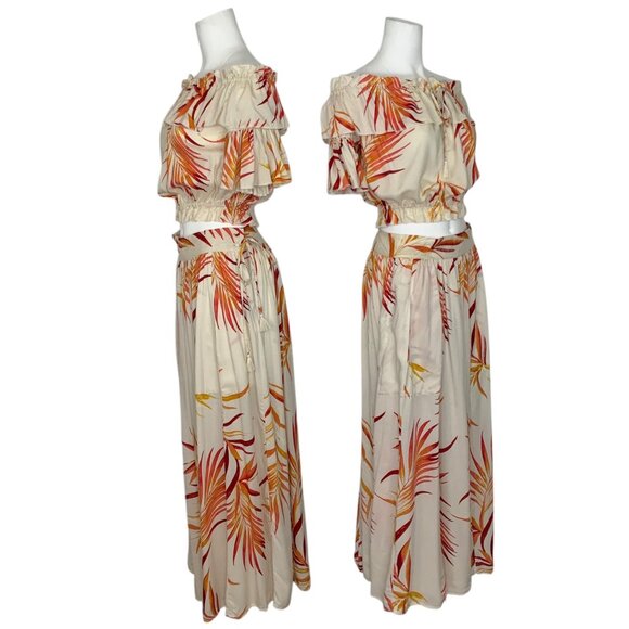 New York & Co Eva Mendes Wilma Maxi Skirt Set S Natural Off The Shoulder Top - Picture 2 of 14